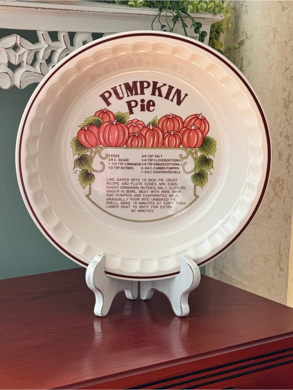 Vtg Hankook Deep Dish Ceramic Pumpkin Pie Plate Recipe Dish 10.5"